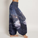 Buddha Stones Pure Cotton Casual Lotus Starry Sky Clouds Pattern Women's Elastic Waist Harem Pants - image 12
