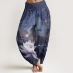 Buddha Stones Pure Cotton Casual Lotus Starry Sky Clouds Pattern Women's Elastic Waist Harem Pants - Navy - US22，UK/AU26，EU54 (6XL) - image 10