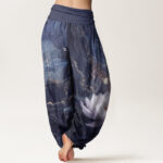 Buddha Stones Pure Cotton Casual Lotus Starry Sky Clouds Pattern Women's Elastic Waist Harem Pants - image 11