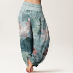 Buddha Stones Pure Cotton Casual Lotus Petal Pond Pattern Women's Elastic Waist Harem Pants - image 2