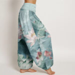 Buddha Stones Pure Cotton Casual Lotus Petal Pond Pattern Women's Elastic Waist Harem Pants - image 3