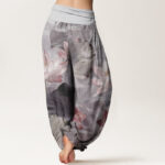 Buddha Stones Pure Cotton Casual Lotus Petal Pond Pattern Women's Elastic Waist Harem Pants - image 8