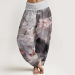 Buddha Stones Pure Cotton Casual Lotus Petal Pond Pattern Women's Elastic Waist Harem Pants - Thistle - US22，UK/AU26，EU54 (6XL) - image 7