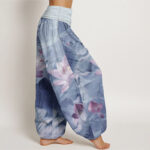 Buddha Stones Pure Cotton Casual Lotus Petal Pond Pattern Women's Elastic Waist Harem Pants - image 12