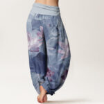 Buddha Stones Pure Cotton Casual Lotus Petal Pond Pattern Women's Elastic Waist Harem Pants - image 11