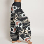 Buddha Stones Casual Cherry Blossoms Koi Fish Pattern Women's Elastic Waist Harem Pants - image 2