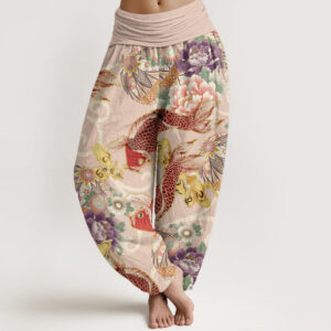 Buddha Stones Casual Floral Koi Pattern Women's Elastic Waist Harem Pants - Pink - US22，UK/AU26，EU54 (6XL) - image 1