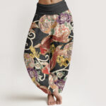 Buddha Stones Casual Floral Koi Pattern Women's Elastic Waist Harem Pants - Black - US22，UK/AU26，EU54 (6XL) - image 5