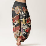 Buddha Stones Casual Floral Koi Pattern Women's Elastic Waist Harem Pants - image 7