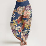 Buddha Stones Casual Floral Koi Pattern Women's Elastic Waist Harem Pants - SteelBlue - US22，UK/AU26，EU54 (6XL) - image 8