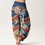 Buddha Stones Casual Floral Koi Pattern Women's Elastic Waist Harem Pants - image 10