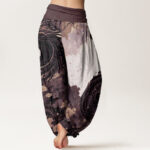 Buddha Stones Pure Cotton Casual Dragon Ancient Tree Pattern Women's Elastic Waist Harem Pants - image 8
