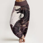 Buddha Stones Pure Cotton Casual Dragon Ancient Tree Pattern Women's Elastic Waist Harem Pants - RosyBrown - US22，UK/AU26，EU54 (6XL) - image 7