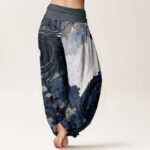 Buddha Stones Pure Cotton Casual Dragon Ancient Tree Pattern Women's Elastic Waist Harem Pants - image 11