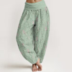 Buddha Stones Casual Tiny Flowers Pattern Women's Elastic Waist Harem Pants - MediumAquamarine - US22，UK/AU26，EU54 (6XL) - image 1
