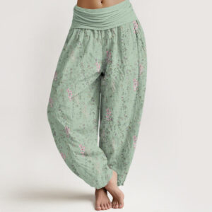 Buddha Stones Casual Tiny Flowers Pattern Women's Elastic Waist Harem Pants - MediumAquamarine - US22，UK/AU26，EU54 (6XL) - image 1