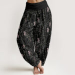 Buddha Stones Casual Tiny Flowers Pattern Women's Elastic Waist Harem Pants - Black - US22，UK/AU26，EU54 (6XL) - image 8