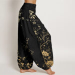 Buddha Stones Pure Cotton Casual Dragon Flower Leaf Pattern Women's Elastic Waist Harem Pants - image 3