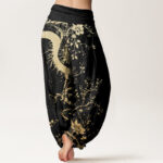 Buddha Stones Pure Cotton Casual Dragon Flower Leaf Pattern Women's Elastic Waist Harem Pants - image 2