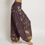 Buddha Stones Pure Cotton Casual Dragon Flower Leaf Pattern Women's Elastic Waist Harem Pants - image 9