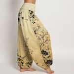 Buddha Stones Pure Cotton Casual Dragon Flower Leaf Pattern Women's Elastic Waist Harem Pants - image 12