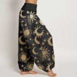 Buddha Stones Pure Cotton Crescent Moon Sun Stars Pattern Design Women's Elastic Waist Harem Pants - image 3