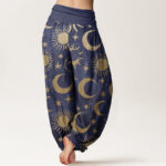 Buddha Stones Pure Cotton Crescent Moon Sun Stars Pattern Design Women's Elastic Waist Harem Pants - image 8