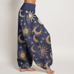 Buddha Stones Pure Cotton Crescent Moon Sun Stars Pattern Design Women's Elastic Waist Harem Pants - image 9