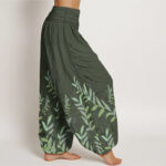 Buddha Stones Pure Cotton Casual Leaves Pattern Women's Elastic Waist Harem Pants - image 9