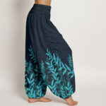 Buddha Stones Pure Cotton Casual Leaves Pattern Women's Elastic Waist Harem Pants - image 12