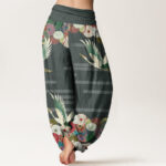 Buddha Stones Casual Crane Chrysanthemum Pattern Women's Elastic Waist Harem Pants - image 7