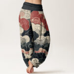 Buddha Stones Pure Cotton Casual Auspicious Clouds Pattern Women's Elastic Waist Harem Pants - image 2