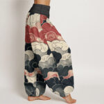 Buddha Stones Pure Cotton Casual Auspicious Clouds Pattern Women's Elastic Waist Harem Pants - image 3