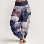 Buddha Stones Pure Cotton Casual Auspicious Clouds Pattern Women's Elastic Waist Harem Pants - DarkSlateBlue - US22，UK/AU26，EU54 (6XL) - image 7