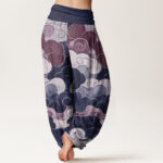 Buddha Stones Pure Cotton Casual Auspicious Clouds Pattern Women's Elastic Waist Harem Pants - image 8