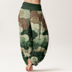 Buddha Stones Pure Cotton Casual Auspicious Clouds Pattern Women's Elastic Waist Harem Pants - image 11