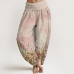 Buddha Stones Pure Cotton Casual Colorful Wildflower Field Pattern Women's Elastic Waist Harem Pants - AntiqueWhite - US22，UK/AU26，EU54 (6XL) - image 1