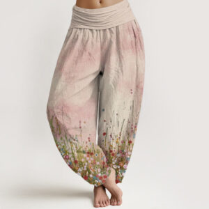 Buddha Stones Pure Cotton Casual Colorful Wildflower Field Pattern Women's Elastic Waist Harem Pants - AntiqueWhite - US22，UK/AU26，EU54 (6XL) - image 1