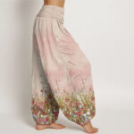 Buddha Stones Pure Cotton Casual Colorful Wildflower Field Pattern Women's Elastic Waist Harem Pants - image 3