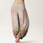 Buddha Stones Pure Cotton Casual Colorful Wildflower Field Pattern Women's Elastic Waist Harem Pants - image 2