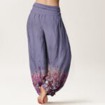 Buddha Stones Pure Cotton Casual Colorful Wildflower Field Pattern Women's Elastic Waist Harem Pants - image 8