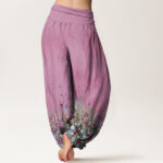 Buddha Stones Pure Cotton Casual Colorful Wildflower Field Pattern Women's Elastic Waist Harem Pants - image 11