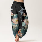 Buddha Stones Casual Summer Lotus Pond Pattern Women's Elastic Waist Harem Pants - image 7