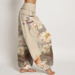 Buddha Stones Casual Summer Lotus Pond Pattern Women's Elastic Waist Harem Pants - image 9