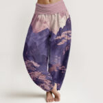 Buddha Stones Casual Mountains Trees Branches Pattern Women's Elastic Waist Harem Pants - DarkOrchid - US22，UK/AU26，EU54 (6XL) - image 8