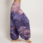 Buddha Stones Casual Mountains Trees Branches Pattern Women's Elastic Waist Harem Pants - image 9