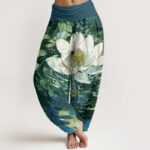 Buddha Stones Casual Charming Lotus Flower Pattern Women's Elastic Waist Harem Pants - SeaGreen - US22，UK/AU26，EU54 (6XL) - image 1