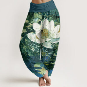 Buddha Stones Casual Charming Lotus Flower Pattern Women's Elastic Waist Harem Pants - SeaGreen - US22，UK/AU26，EU54 (6XL) - image 1