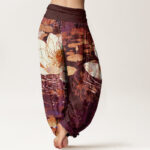 Buddha Stones Casual Charming Lotus Flower Pattern Women's Elastic Waist Harem Pants - image 7