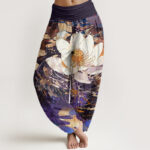 Buddha Stones Casual Charming Lotus Flower Pattern Women's Elastic Waist Harem Pants - Indigo - US22，UK/AU26，EU54 (6XL) - image 8